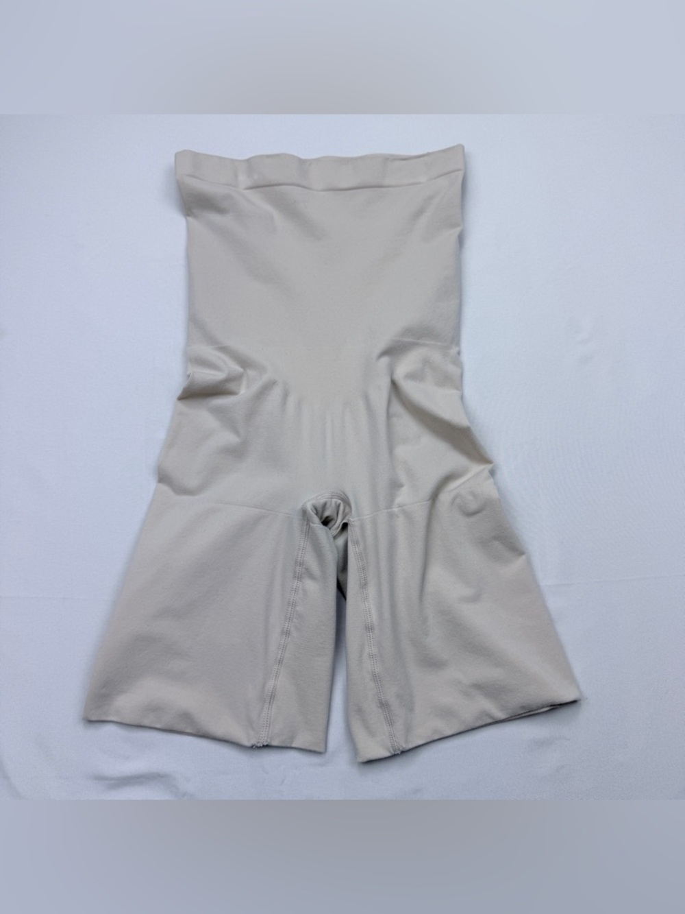 SPANX High-Waist Mid-Thigh Shaping Shorts in Light Beige